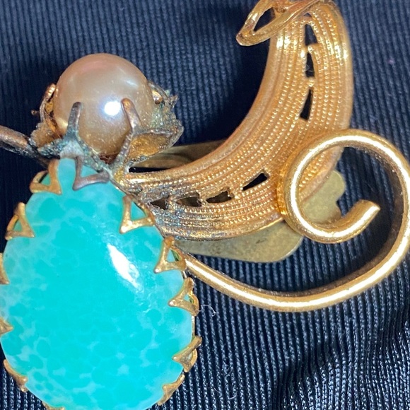 Gold and Turquoise Statement Earrings - Picture 4 of 5